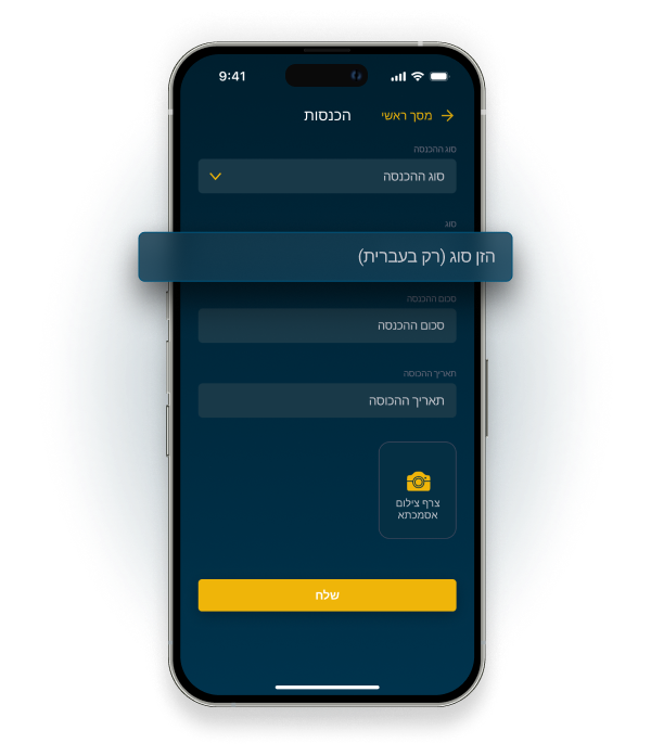 הזנת שם לסוג הכנסה חדש