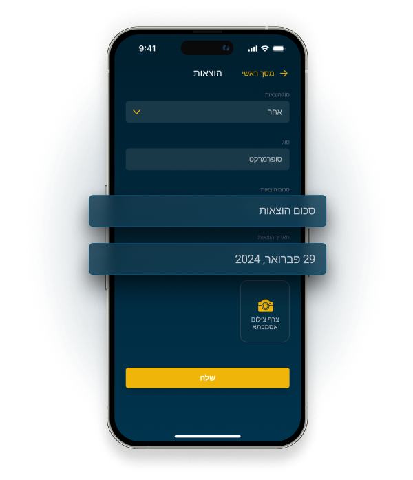 הזנת סכום ותאריך ההוצאה